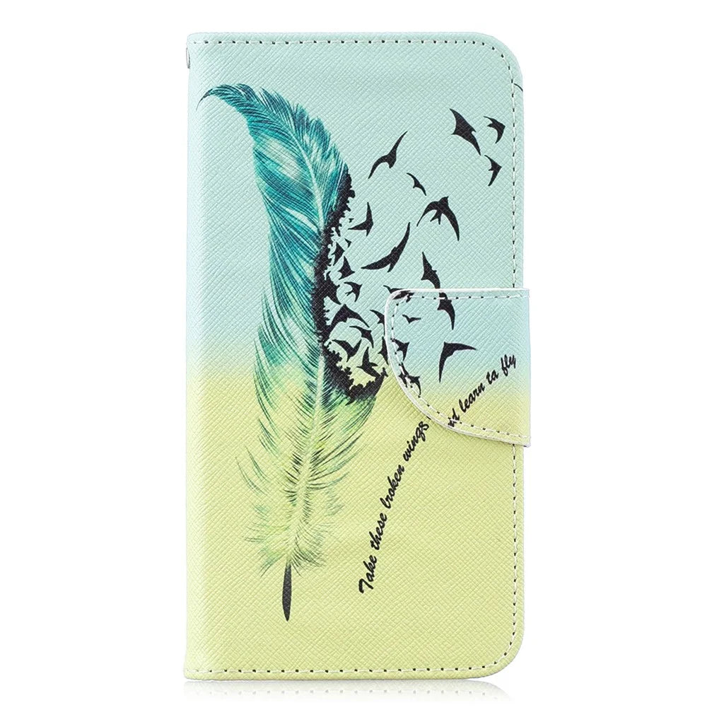 For Samsung Galaxy S10e Pattern Printing PU Leather Flip Phone Cover - Feather Pattern - 2