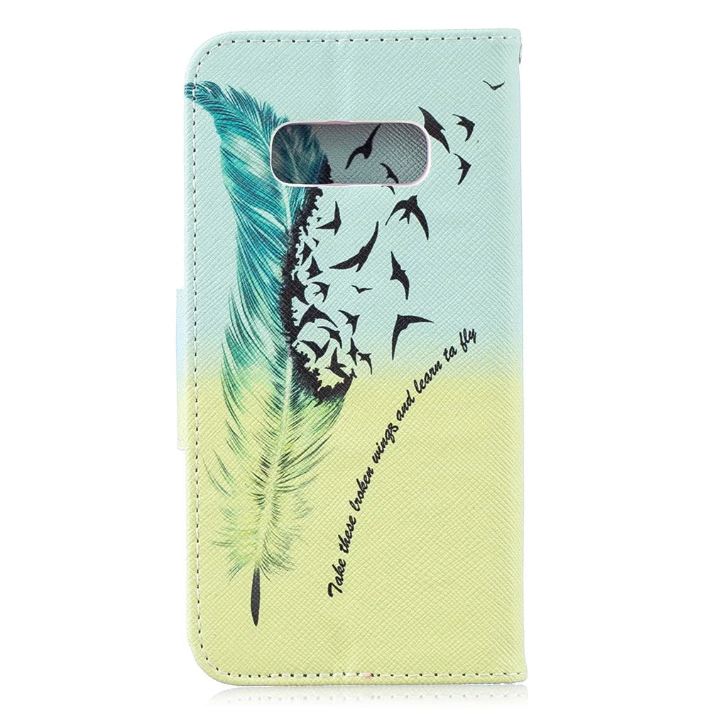 For Samsung Galaxy S10e Pattern Printing PU Leather Flip Phone Cover - Feather Pattern - 3