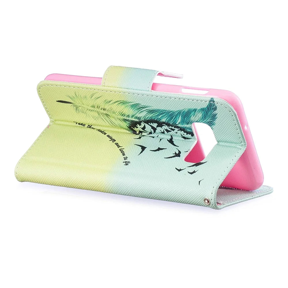 For Samsung Galaxy S10e Pattern Printing PU Leather Flip Phone Cover - Feather Pattern - 4