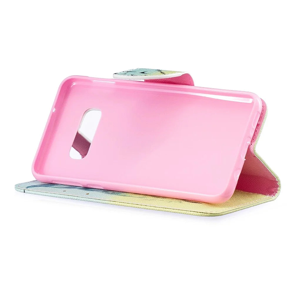 For Samsung Galaxy S10e Pattern Printing PU Leather Flip Phone Cover - Feather Pattern - 5