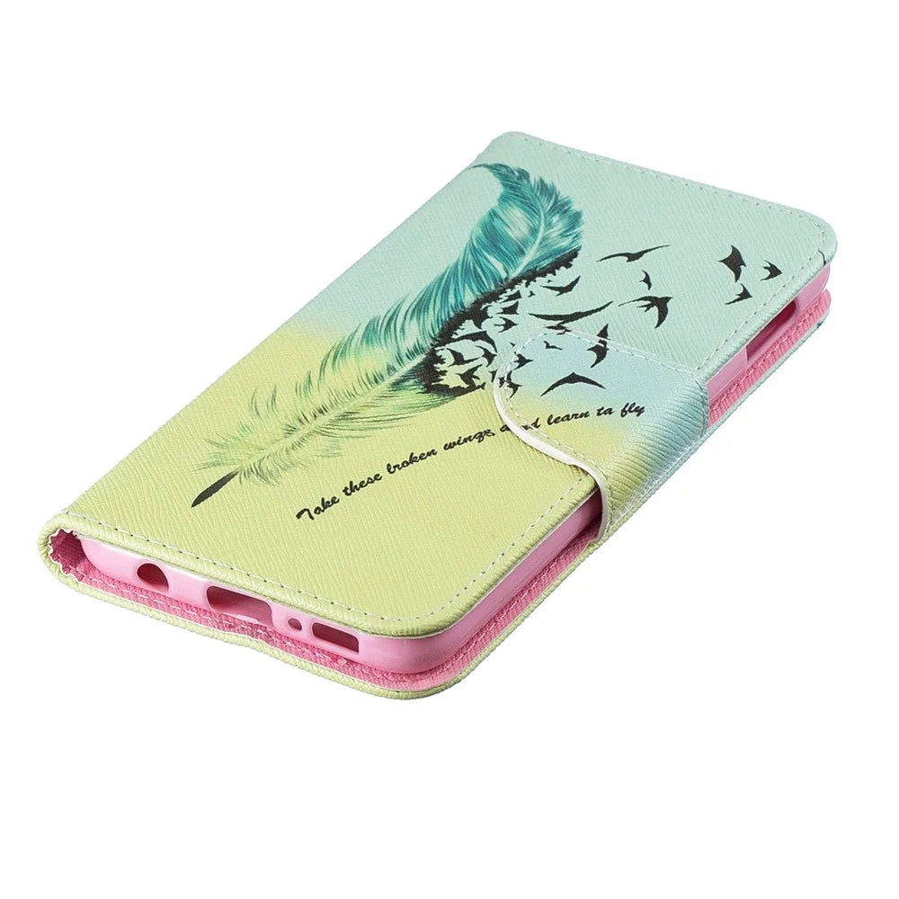 For Samsung Galaxy S10e Pattern Printing PU Leather Flip Phone Cover - Feather Pattern - 6