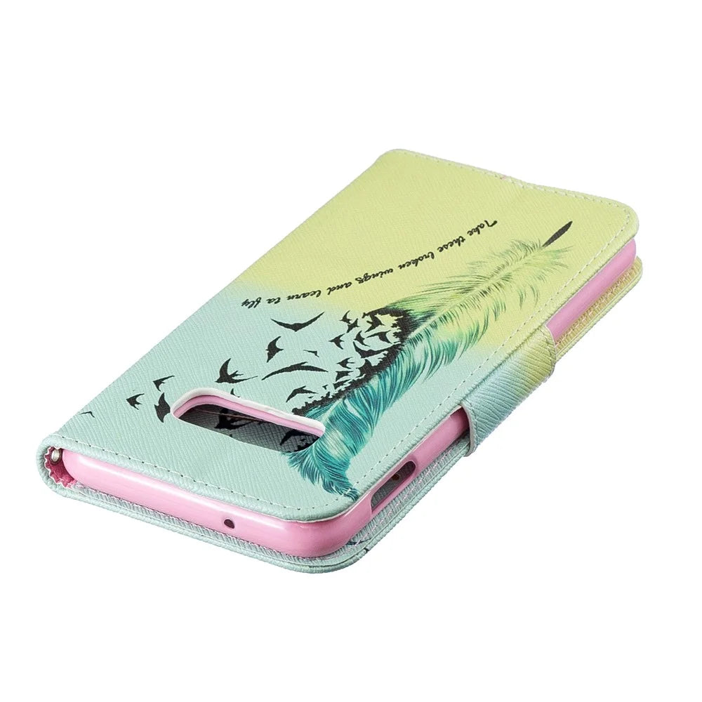 For Samsung Galaxy S10e Pattern Printing PU Leather Flip Phone Cover - Feather Pattern - 7