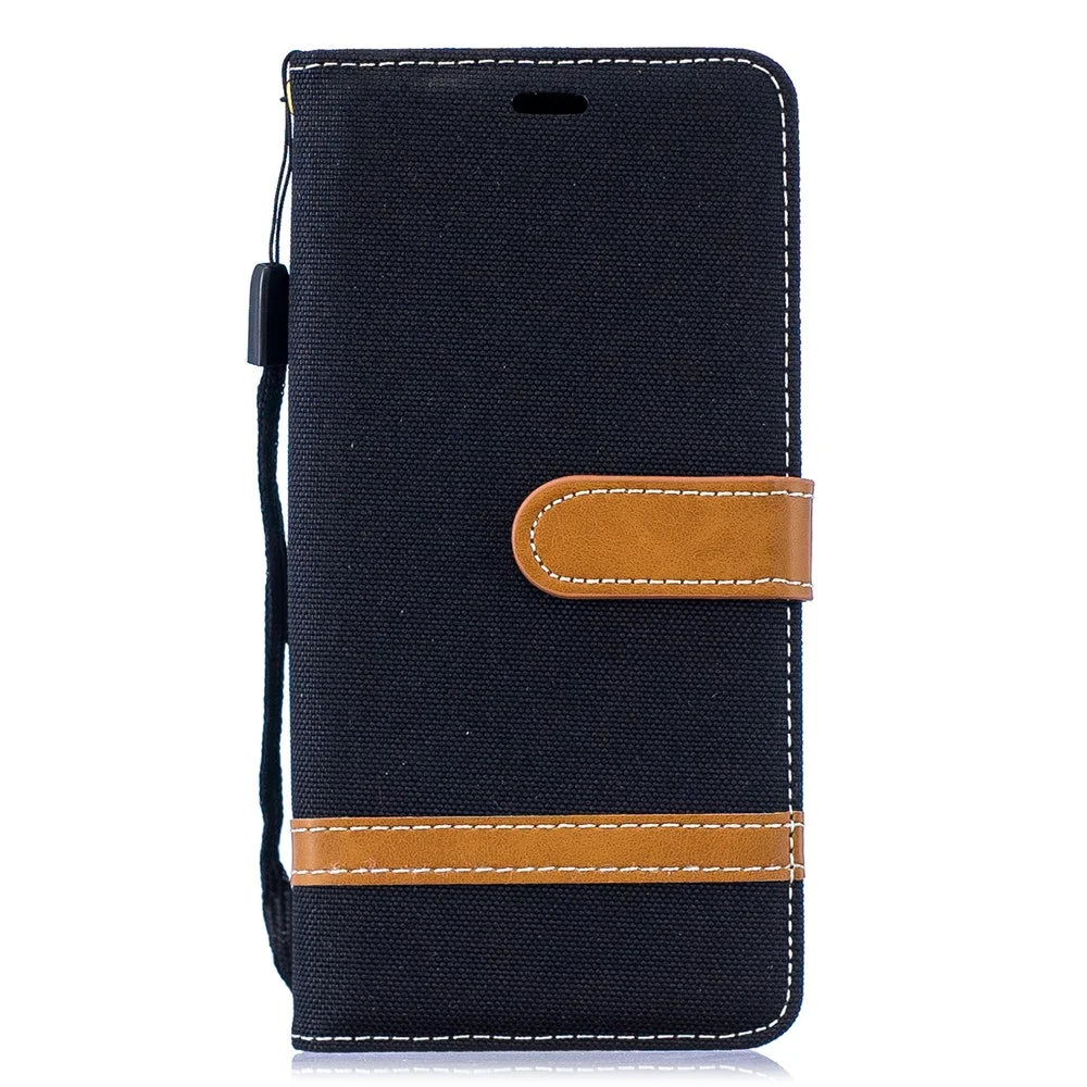 Two-tone Jean Cloth PU Leather Flip Case for Samsung Galaxy S10 - Black - 2