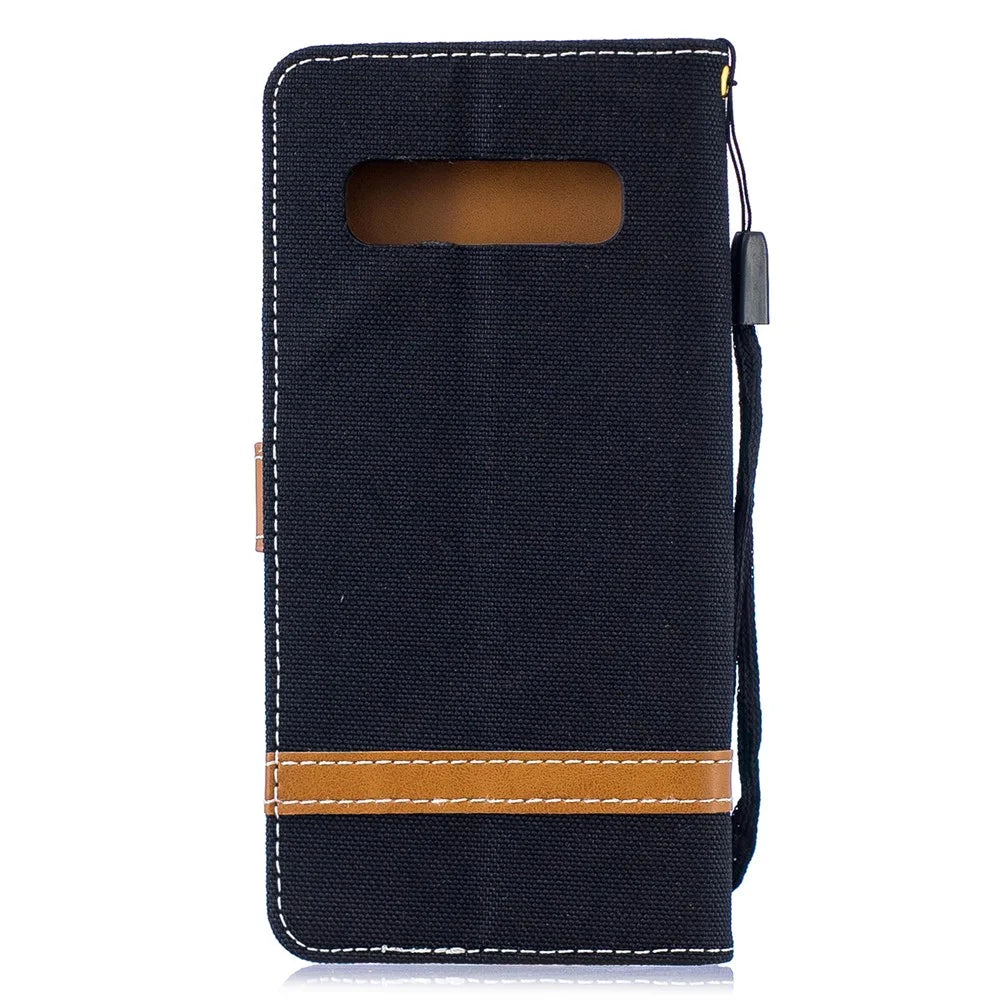 Two-tone Jean Cloth PU Leather Flip Case for Samsung Galaxy S10 - Black - 3