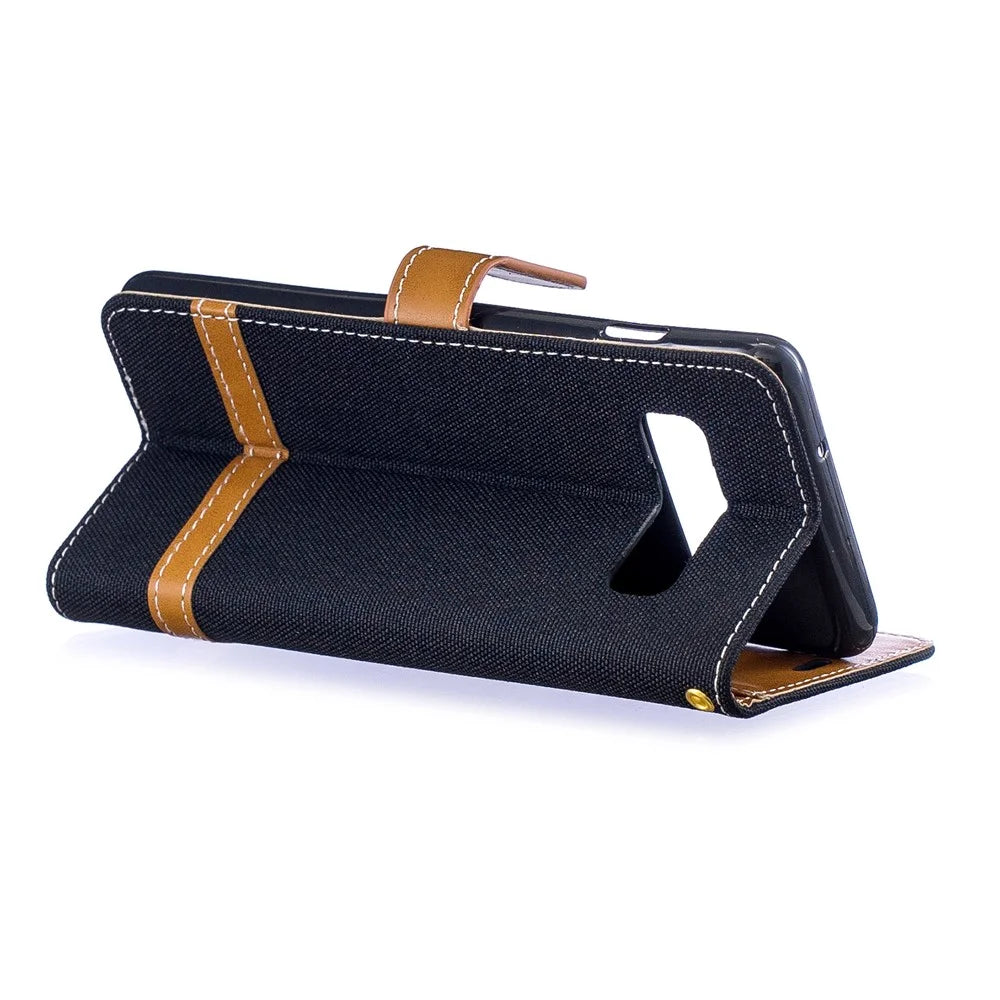 Two-tone Jean Cloth PU Leather Flip Case for Samsung Galaxy S10 - Black - 4