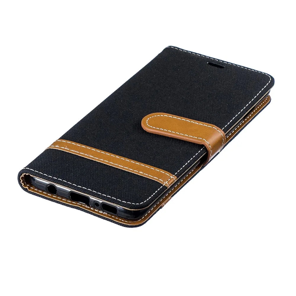 Two-tone Jean Cloth PU Leather Flip Case for Samsung Galaxy S10 - Black - 6
