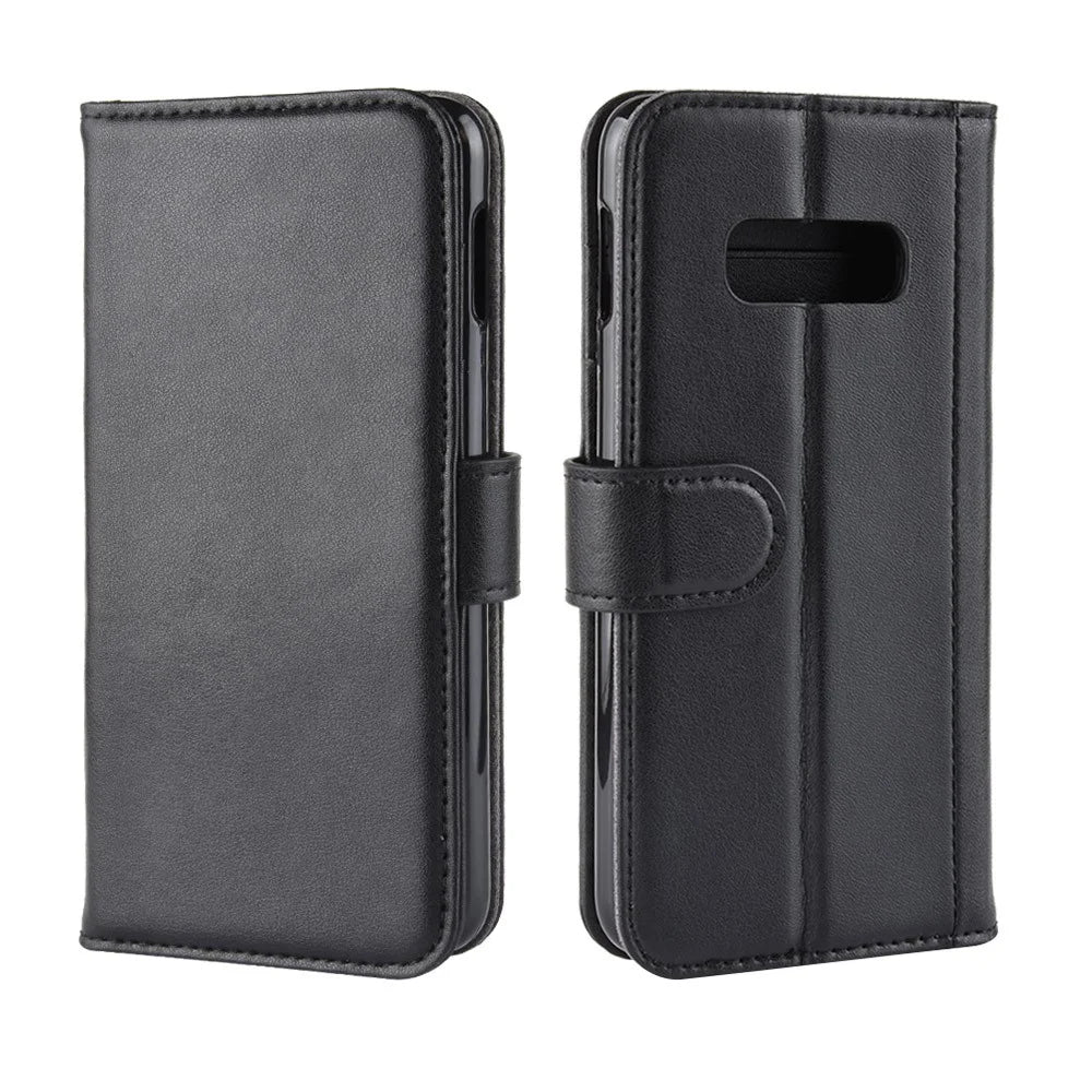 For Samsung Galaxy S10e Phone Cases Genuine Split Leather Wallet Mobile Cover Stand - Black - 2