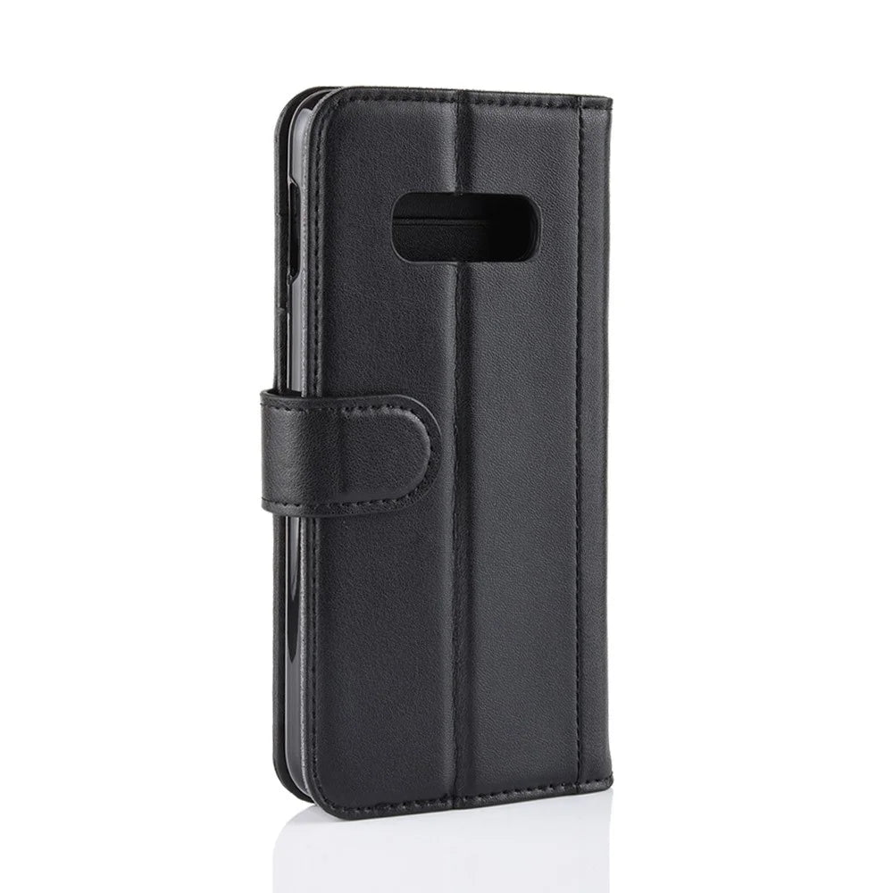 For Samsung Galaxy S10e Phone Cases Genuine Split Leather Wallet Mobile Cover Stand - Black - 3