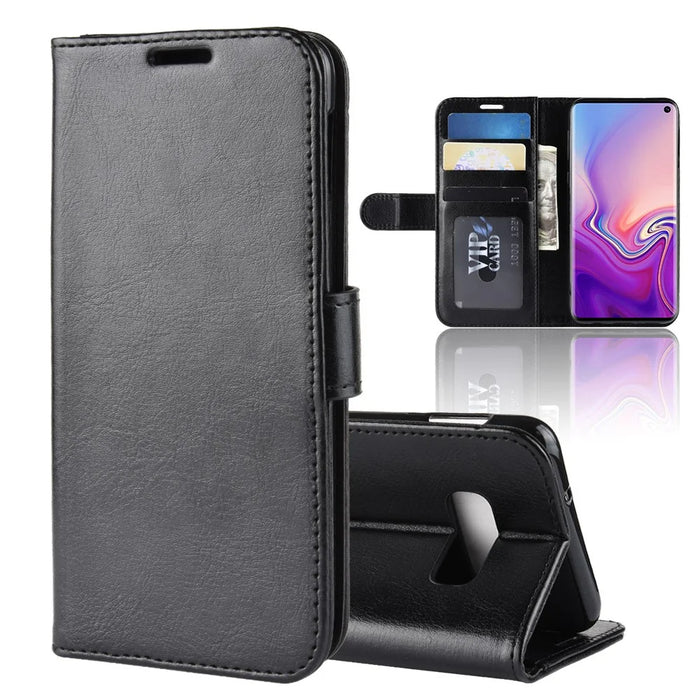 Crazy Horse Wallet Stand Leather Flip Case for Samsung Galaxy S10e - Black - 1