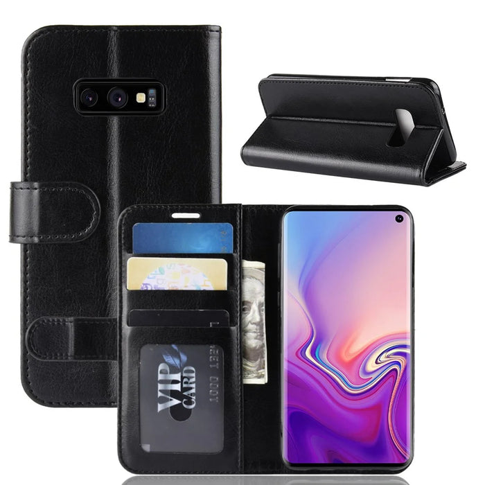 Crazy Horse Wallet Stand Leather Flip Case for Samsung Galaxy S10e - Black - 2