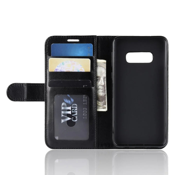 Crazy Horse Wallet Stand Leather Flip Case for Samsung Galaxy S10e - Black - 6