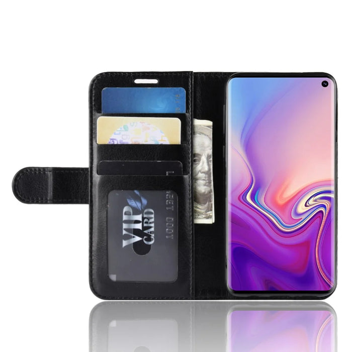 Crazy Horse Wallet Stand Leather Flip Case for Samsung Galaxy S10e - Black - 7