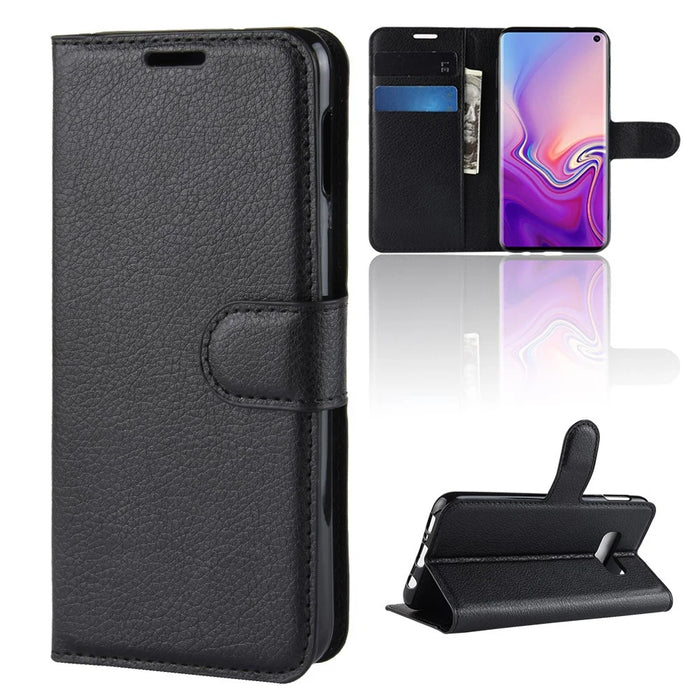 Litchi Skin Wallet Leather Stand Case for Samsung Galaxy S10e - Black - 1