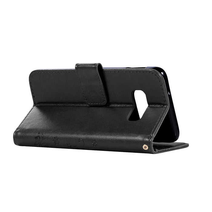 Imprint Butterfly Flower Leather Wallet Case for Samsung Galaxy S10e - Black - 4