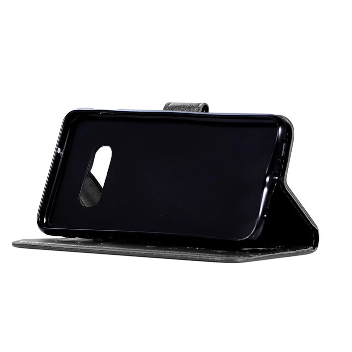 Imprint Butterfly Flower Leather Wallet Case for Samsung Galaxy S10e - Black - 5