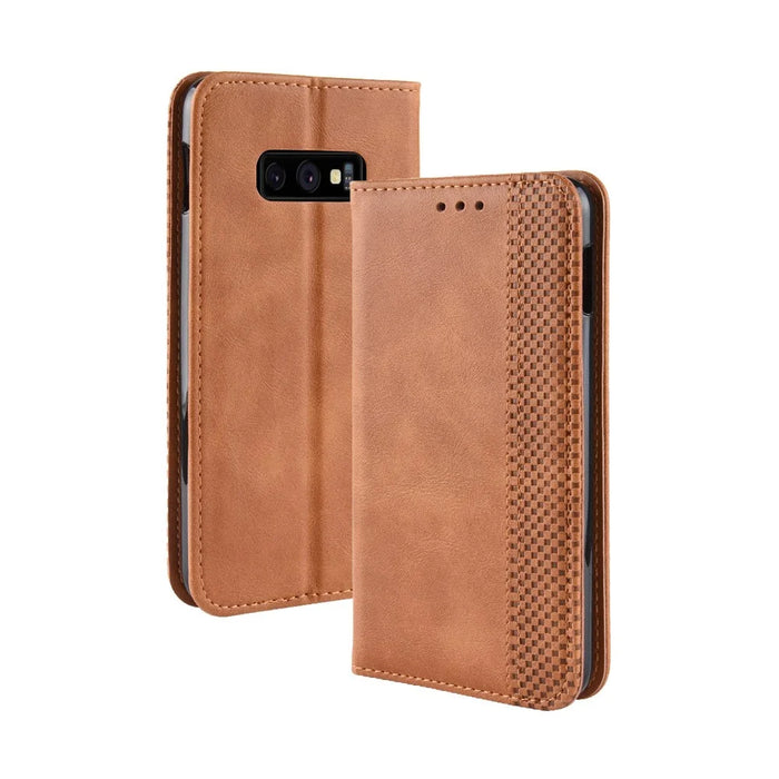 Vintage Style Leather Wallet Case for Samsung Galaxy S10e - Brown - 2