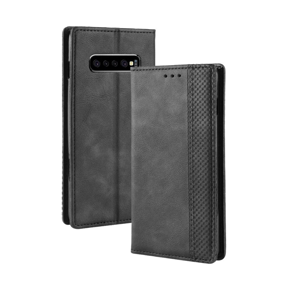 Vintage Style Leather Wallet Cover for Samsung Galaxy S10 Plus - Black - 2