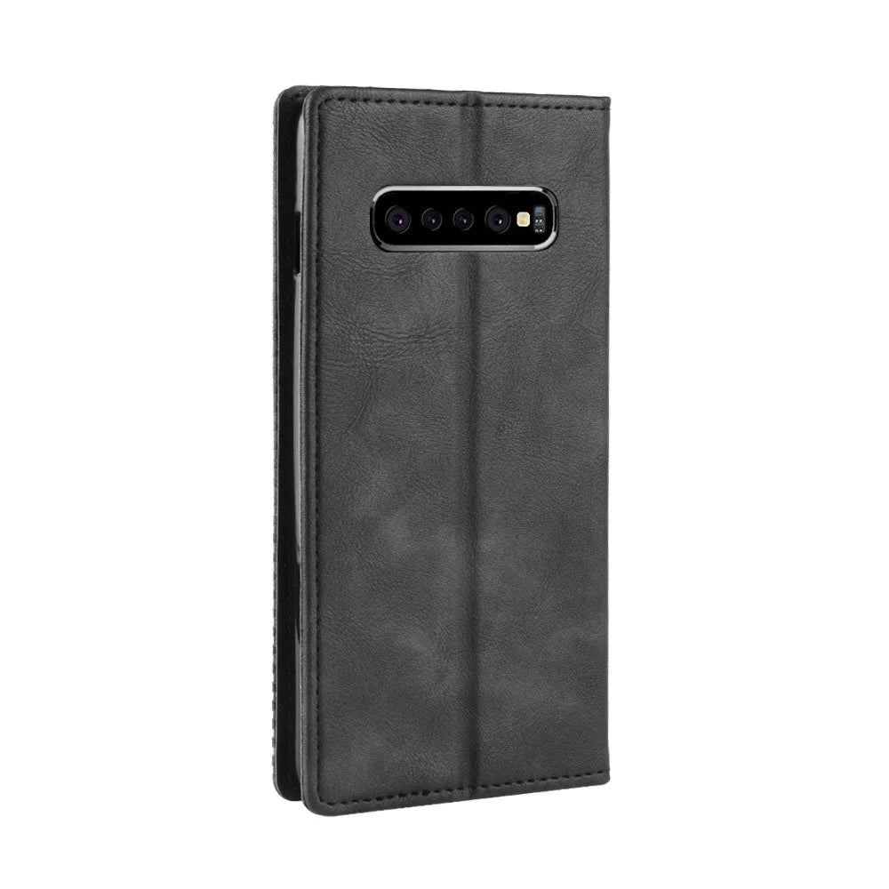 Vintage Style Leather Wallet Cover for Samsung Galaxy S10 Plus - Black - 7