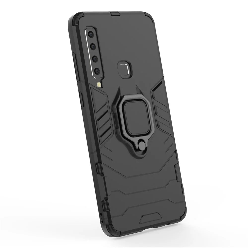 Cool Guard Ring Holder Kickstand PC TPU Hybrid Case for Samsung Galaxy A9 (2018) / A9 Star Pro / A9s - Black - 2