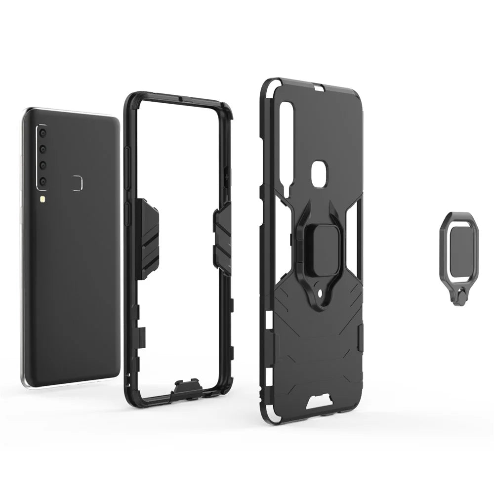 Cool Guard Ring Holder Kickstand PC TPU Hybrid Case for Samsung Galaxy A9 (2018) / A9 Star Pro / A9s - Black - 4