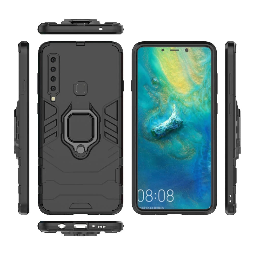 Cool Guard Ring Holder Kickstand PC TPU Hybrid Case for Samsung Galaxy A9 (2018) / A9 Star Pro / A9s - Black - 5