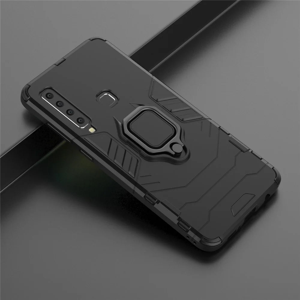 Cool Guard Ring Holder Kickstand PC TPU Hybrid Case for Samsung Galaxy A9 (2018) / A9 Star Pro / A9s - Black - 6