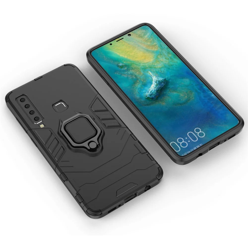 Cool Guard Ring Holder Kickstand PC TPU Hybrid Case for Samsung Galaxy A9 (2018) / A9 Star Pro / A9s - Black - 7