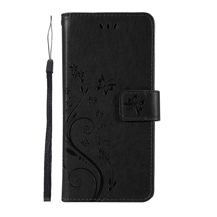 Imprint Butterfly Flower Stand Leather Case with Strap for Samsung Galaxy S10 - Black - 2