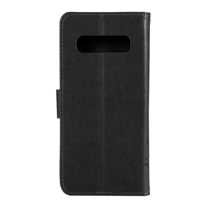 Imprint Butterfly Flower Stand Leather Case with Strap for Samsung Galaxy S10 - Black - 3