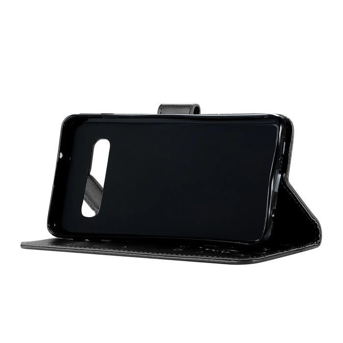 Imprint Butterfly Flower Stand Leather Case with Strap for Samsung Galaxy S10 - Black - 6