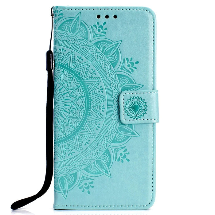 Imprinted Mandala Pattern PU Leather Flip Case for Samsung Galaxy S10e - Cyan - 2