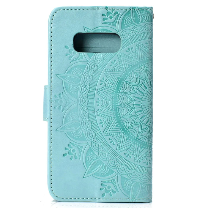 Imprinted Mandala Pattern PU Leather Flip Case for Samsung Galaxy S10e - Cyan - 3