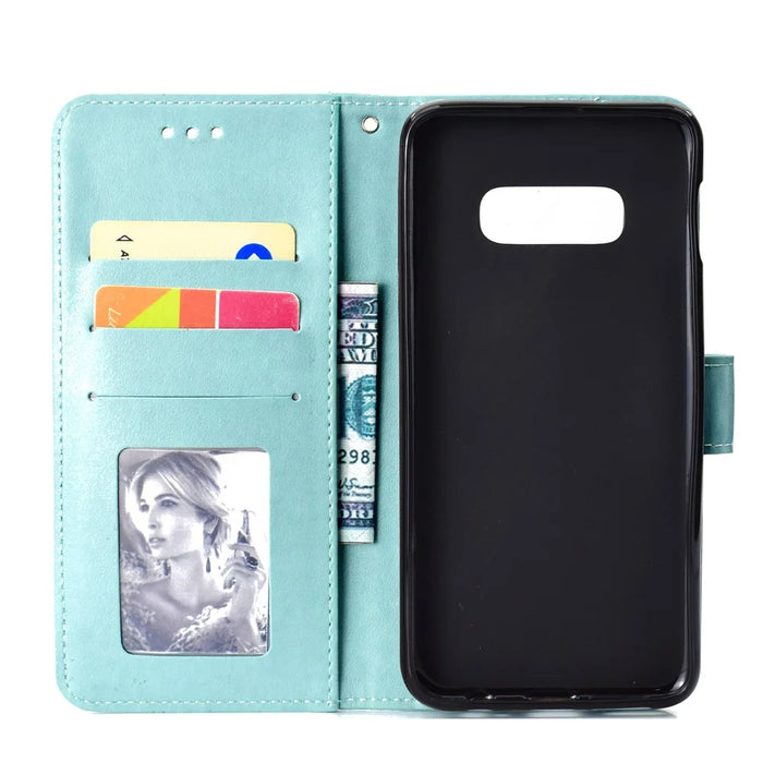 Imprinted Mandala Pattern PU Leather Flip Case for Samsung Galaxy S10e - Cyan - 4
