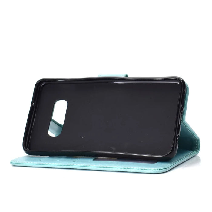 Imprinted Mandala Pattern PU Leather Flip Case for Samsung Galaxy S10e - Cyan - 5