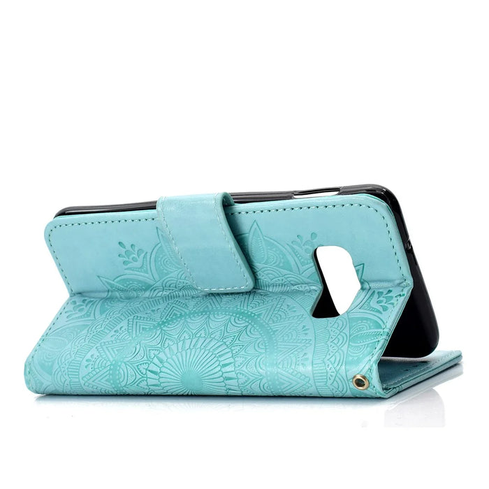 Imprinted Mandala Pattern PU Leather Flip Case for Samsung Galaxy S10e - Cyan - 6