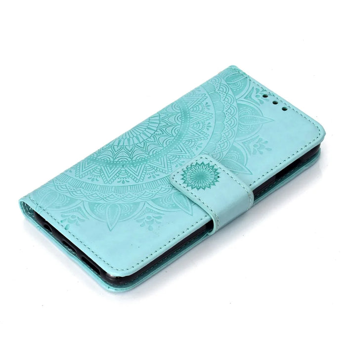 Imprinted Mandala Pattern PU Leather Flip Case for Samsung Galaxy S10e - Cyan - 7
