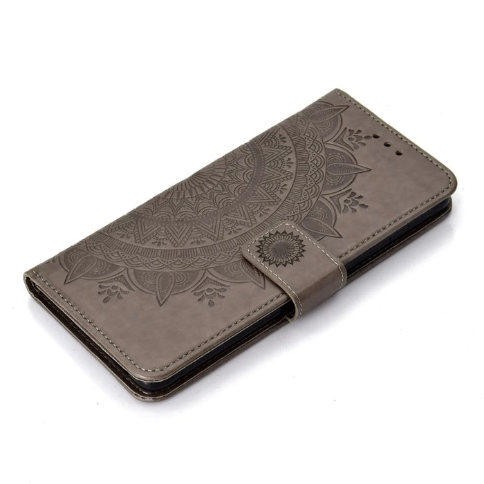 Imprinted Mandala Pattern PU Leather Protection Case for Samsung Galaxy S10 - Grey - 7