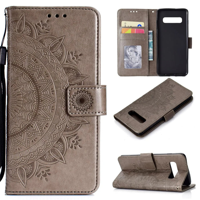 Imprinted Mandala Pattern [Wallet Stand] Leather Case for Samsung Galaxy S10 Plus - Grey - 1