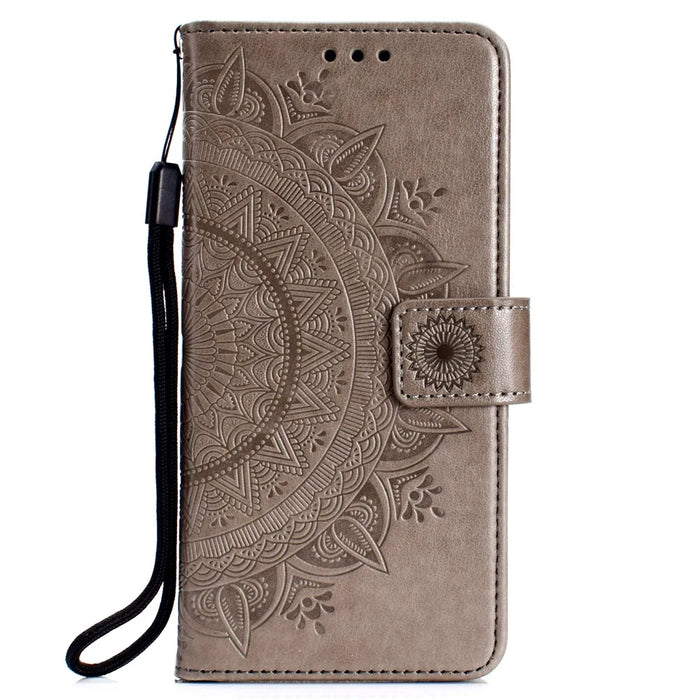Imprinted Mandala Pattern [Wallet Stand] Leather Case for Samsung Galaxy S10 Plus - Grey - 2