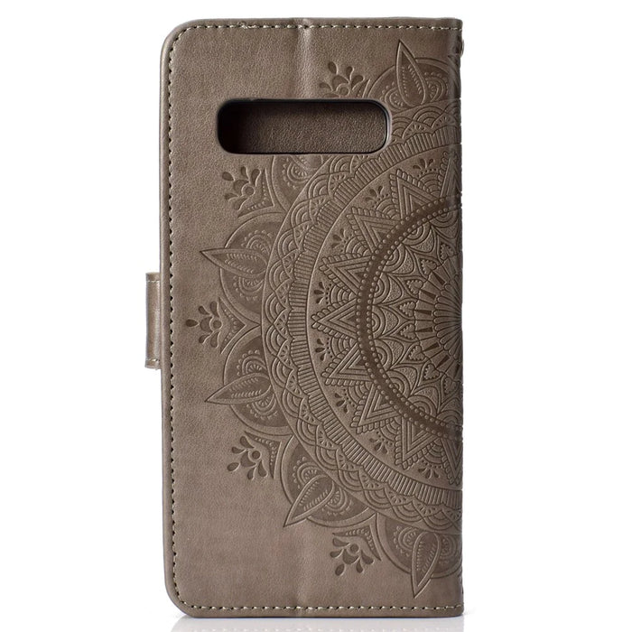 Imprinted Mandala Pattern [Wallet Stand] Leather Case for Samsung Galaxy S10 Plus - Grey - 3