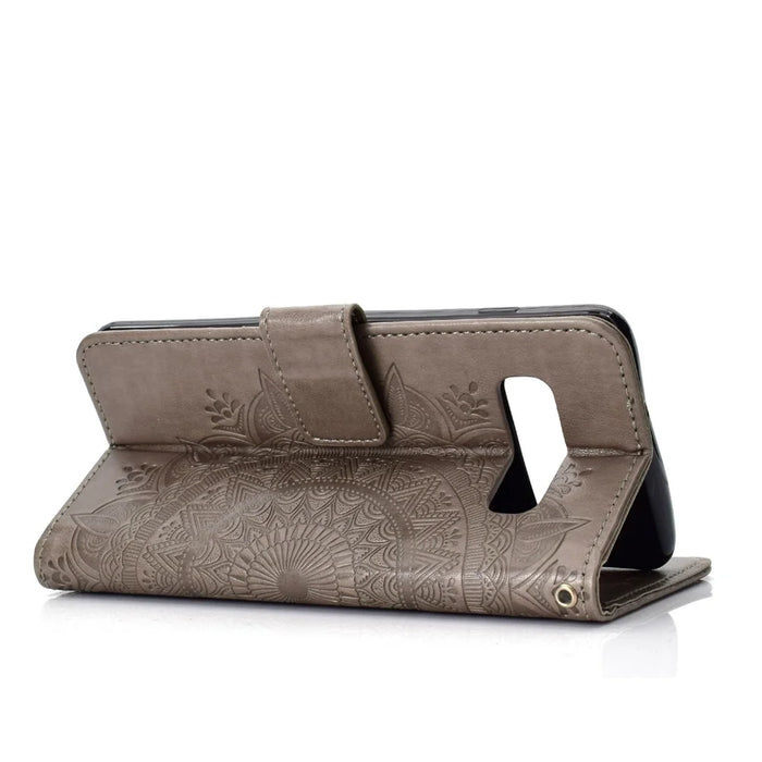 Imprinted Mandala Pattern [Wallet Stand] Leather Case for Samsung Galaxy S10 Plus - Grey - 6