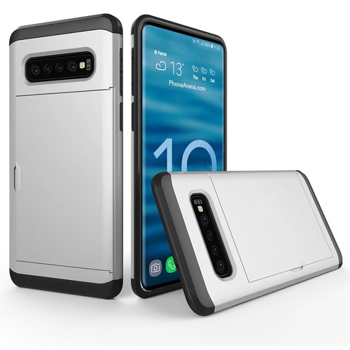 For Samsung Galaxy S10 Slide Card Holder Hybrid PC + TPU Phone Case - Silver - 1