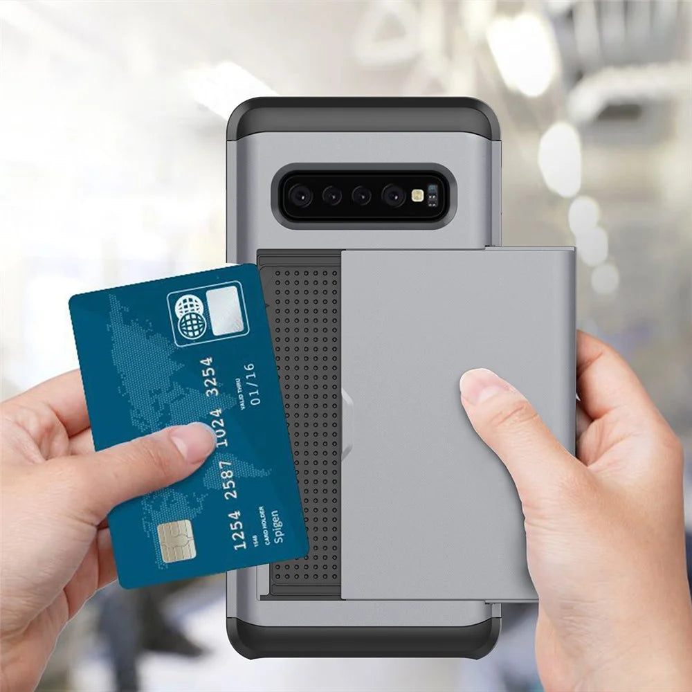 For Samsung Galaxy S10 Slide Card Holder Hybrid PC + TPU Phone Case - Silver - 2