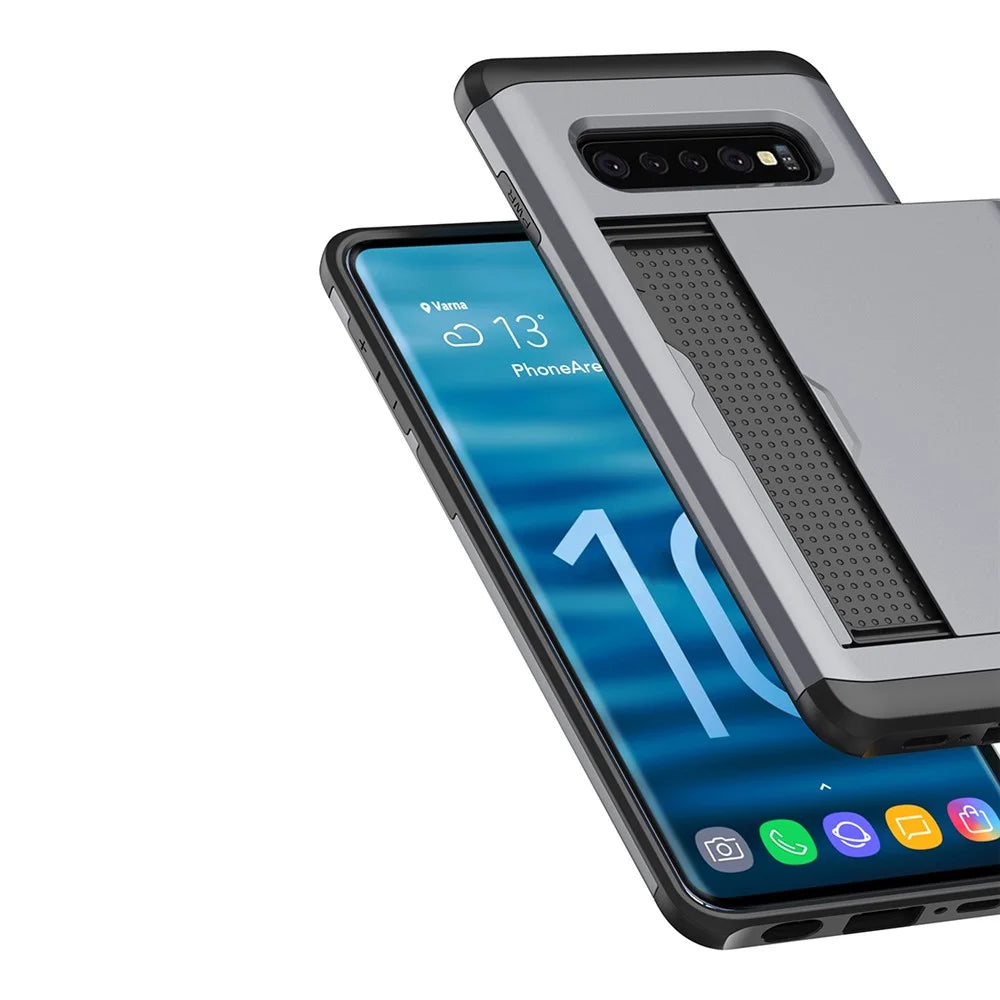 For Samsung Galaxy S10 Slide Card Holder Hybrid PC + TPU Phone Case - Silver - 3