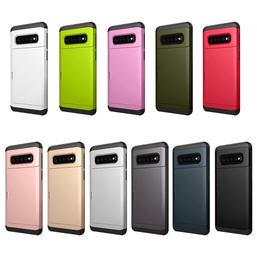 For Samsung Galaxy S10 Slide Card Holder Hybrid PC + TPU Phone Case - Silver - 6