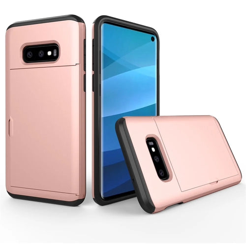 Slide Card Holder Hybrid PC + TPU Protection Cover for Samsung Galaxy S10e - Rose Gold - 1