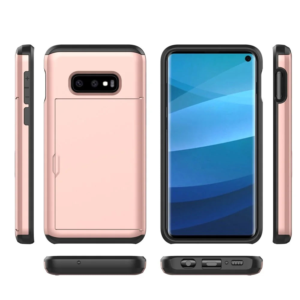 Slide Card Holder Hybrid PC + TPU Protection Cover for Samsung Galaxy S10e - Rose Gold - 2