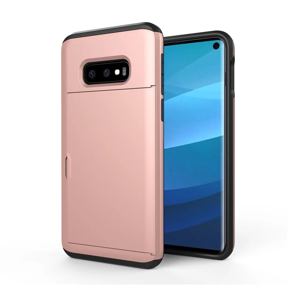 Slide Card Holder Hybrid PC + TPU Protection Cover for Samsung Galaxy S10e - Rose Gold - 3