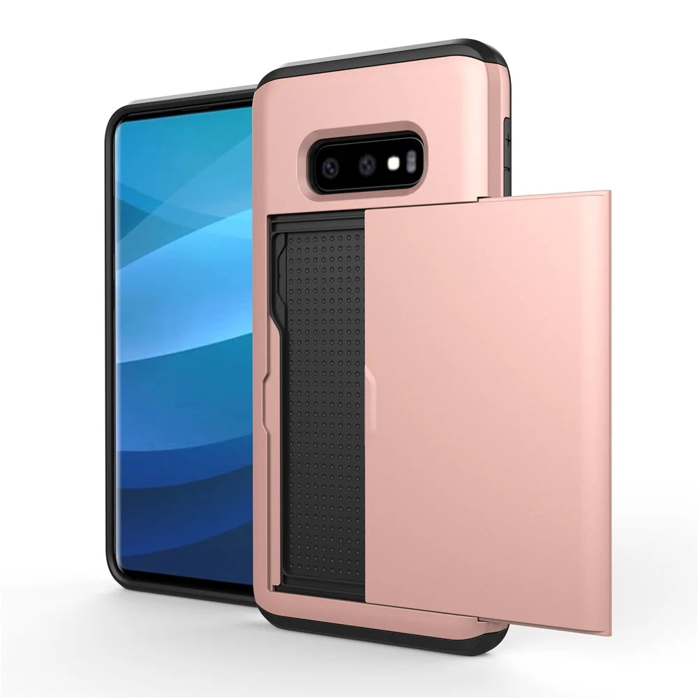 Slide Card Holder Hybrid PC + TPU Protection Cover for Samsung Galaxy S10e - Rose Gold - 4
