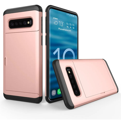Slide Card Slot Plastic + TPU Hybrid Cover for Samsung Galaxy S10 Plus - Rose Gold - 1